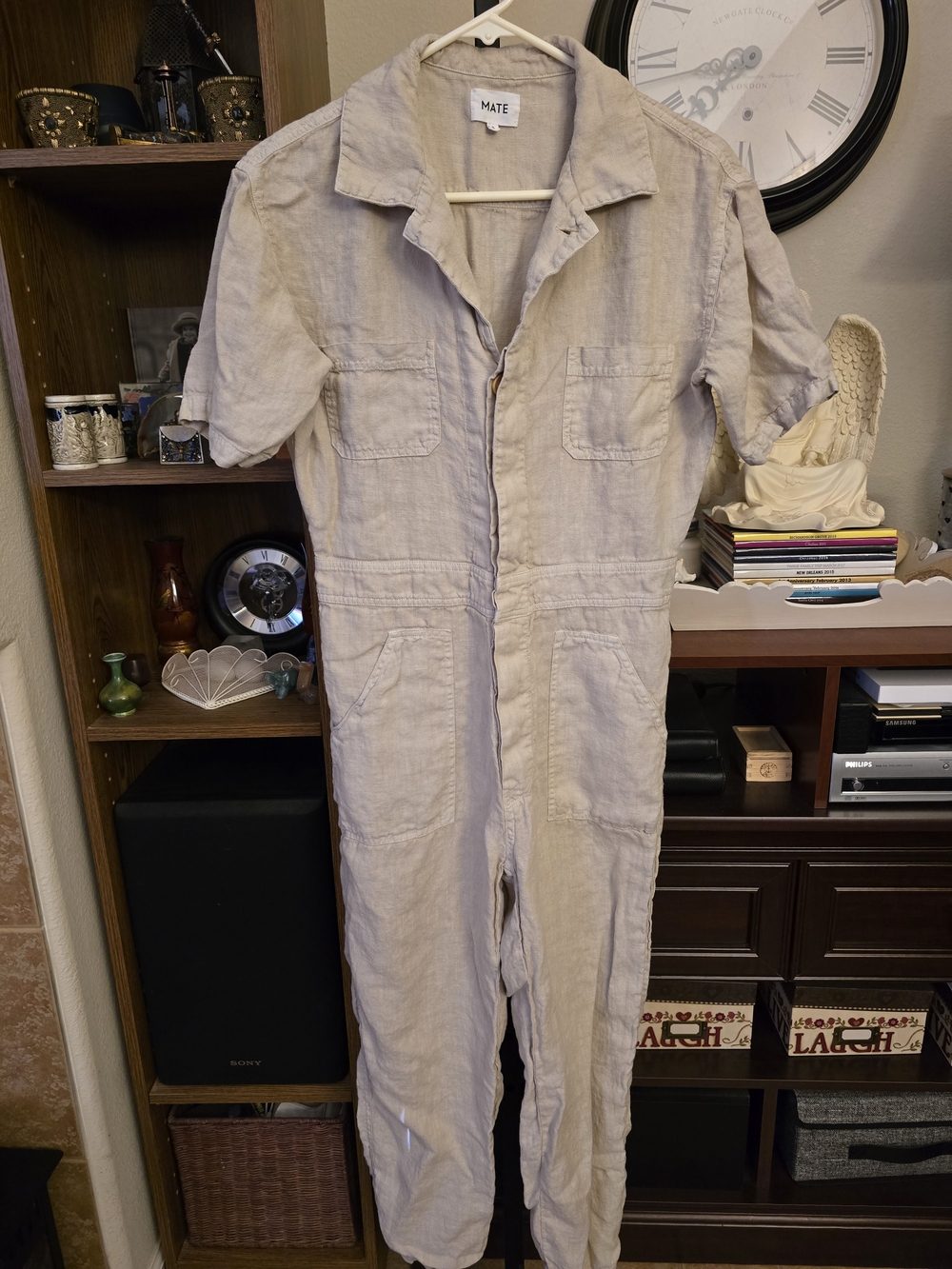 Mate The Label Light Cream Short-Sleeve Linen Jumpsuit Size Small - Picture 2 of 5